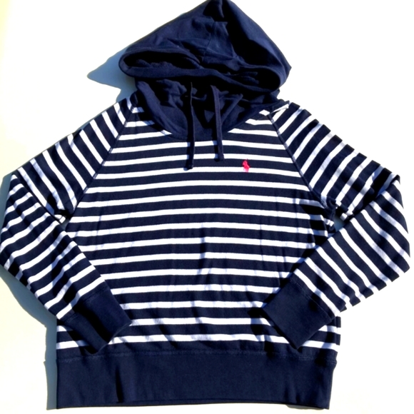 RALPH LAUREN POLO Hooded Sweatshirt Stripes Size M Blue White NWT